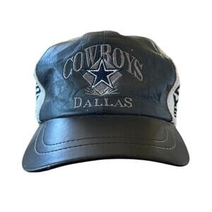 Vintage Leather Cowboys NFL Black Snapback Hat Made In The USA